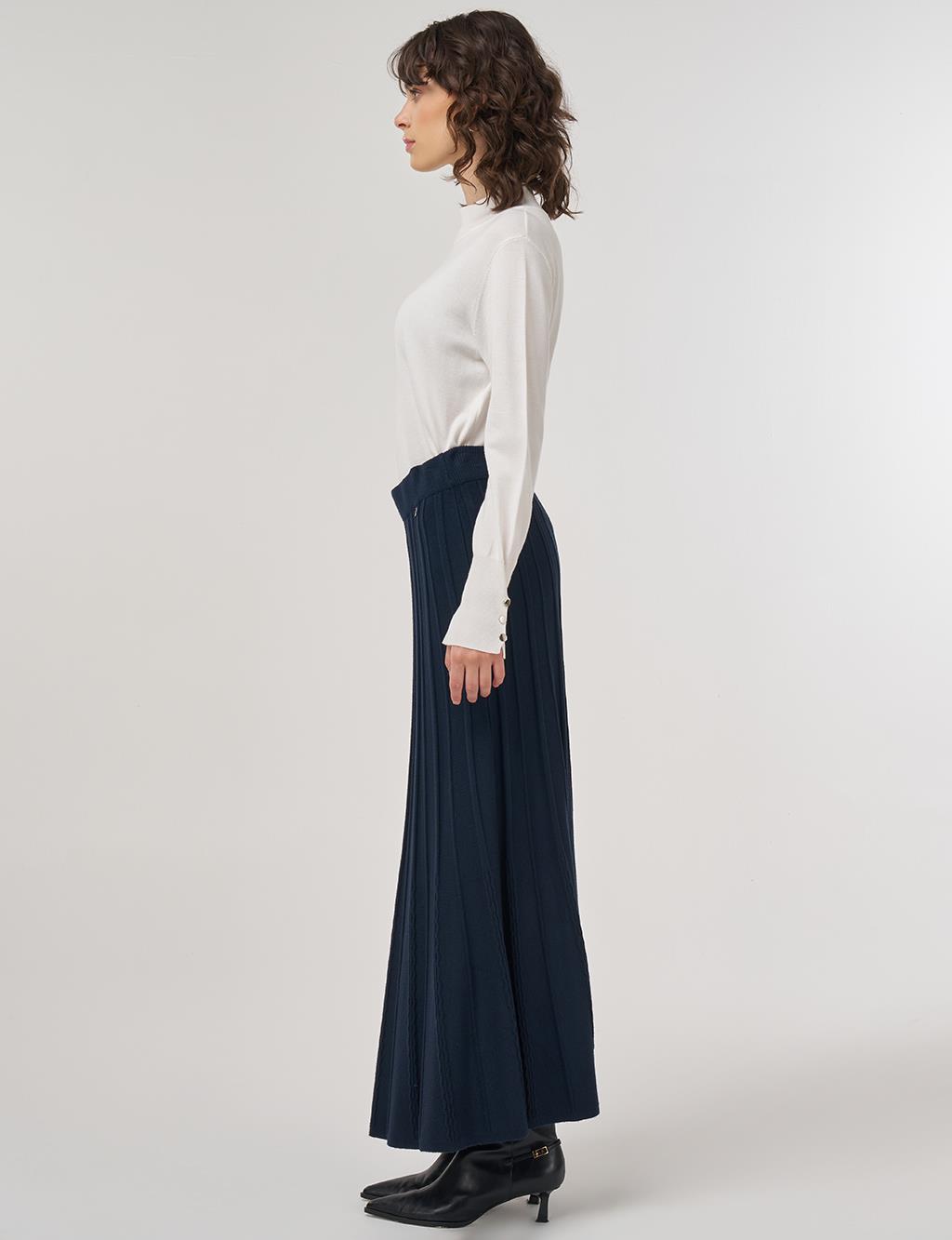 Yüksek Bel​ Viskon Triko Etek Koyu Lacivert 