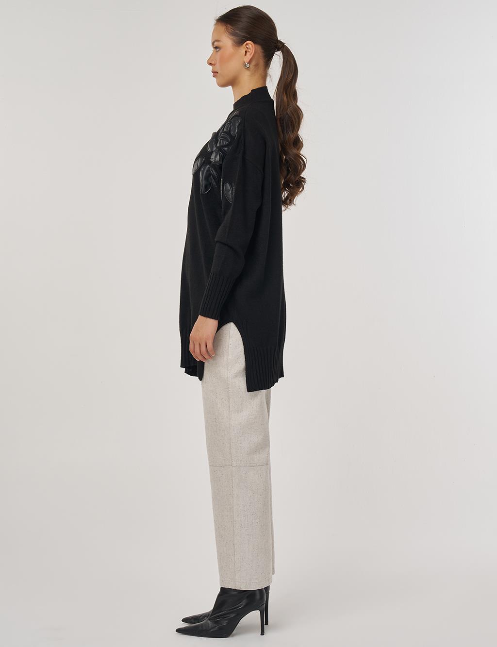 Appliqué Knit Tunic Black