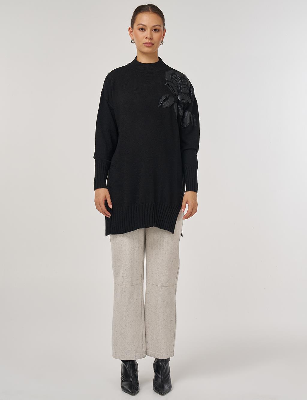 Appliqué Knit Tunic Black