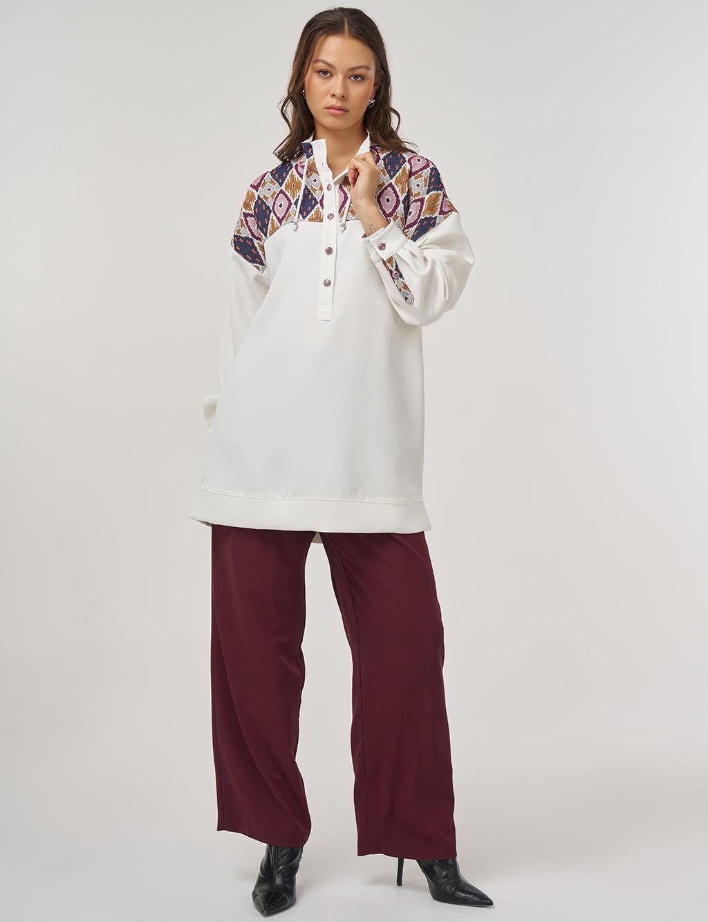 Stand Collar Sweatshirt – Ecru 