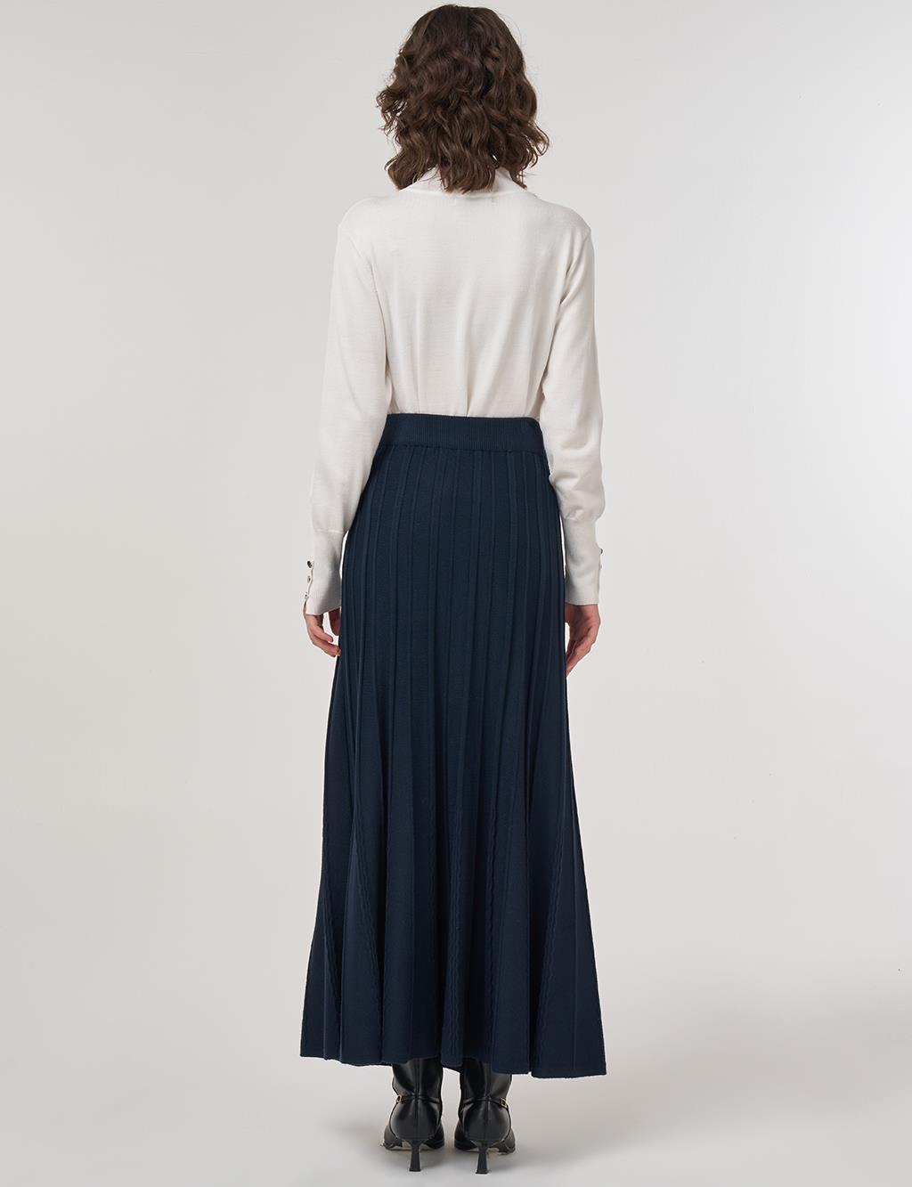 Yüksek Bel​ Viskon Triko Etek Koyu Lacivert 