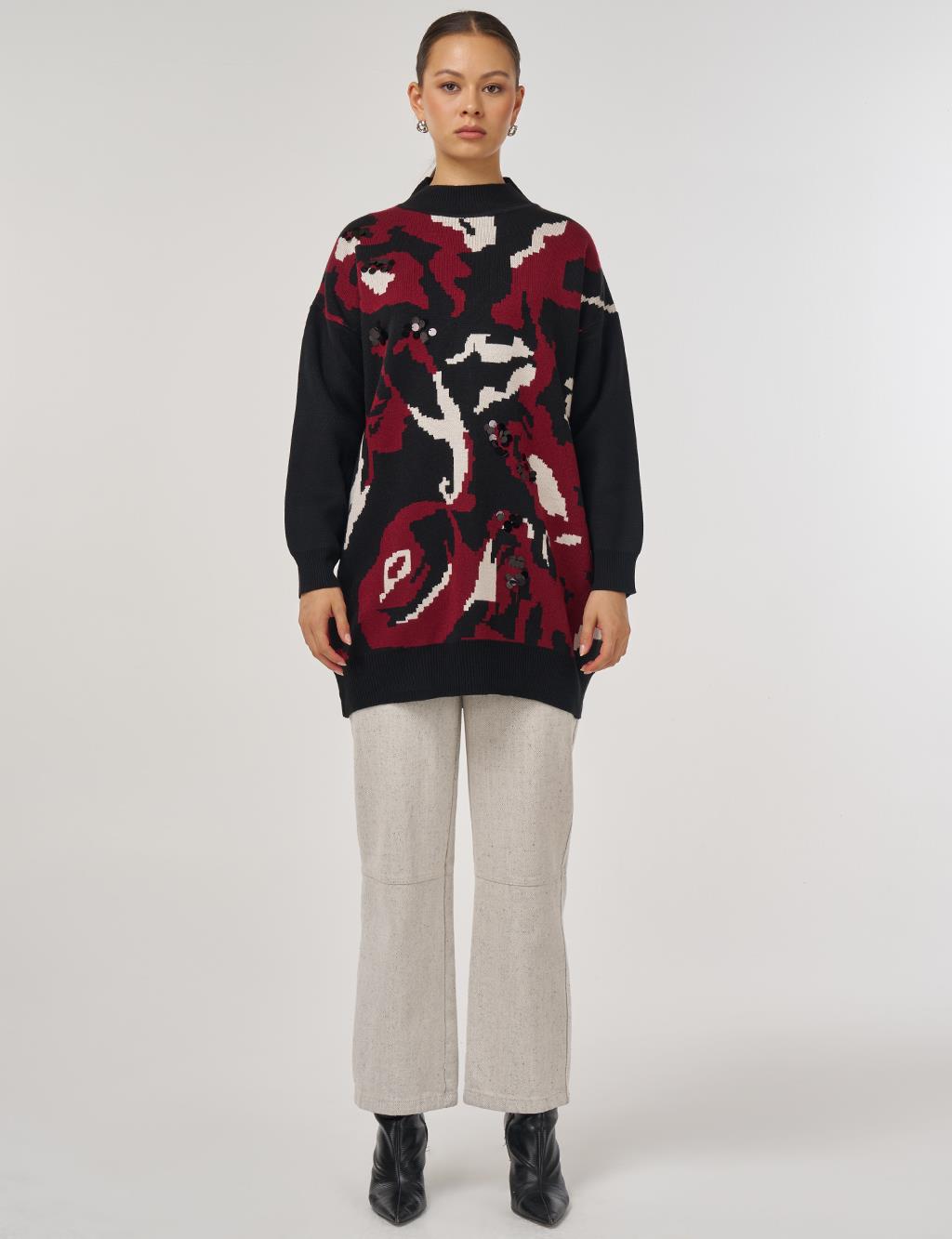 Abstract Pattern Knit Tunic – Black 
