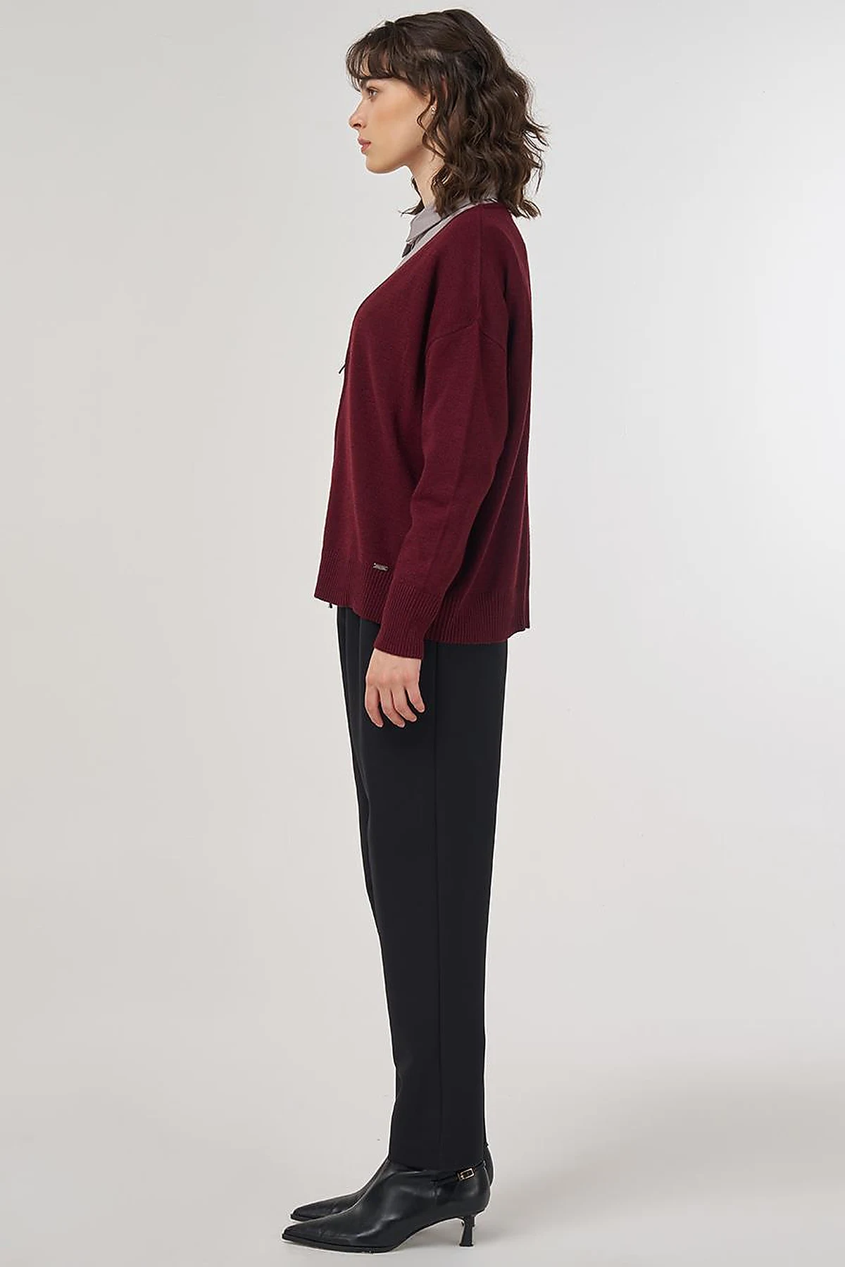  Zippered Knit Cardigan Burgundy 