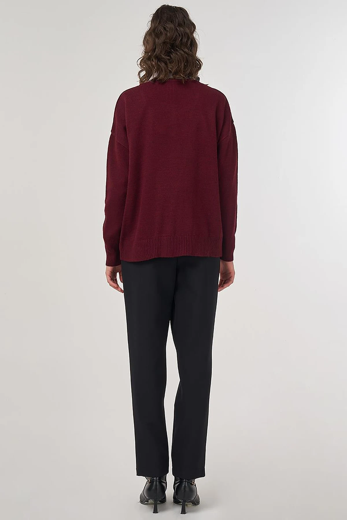  Zippered Knit Cardigan Burgundy 