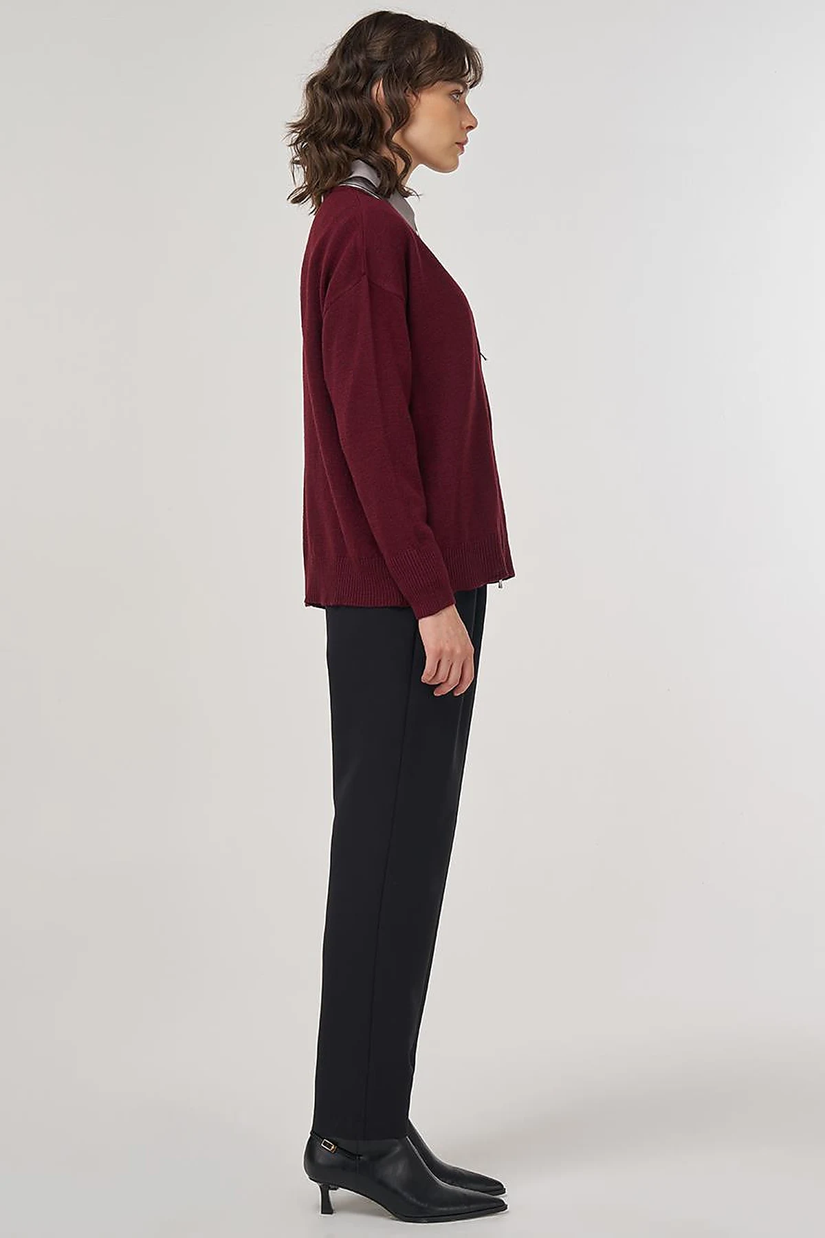  Zippered Knit Cardigan Burgundy 