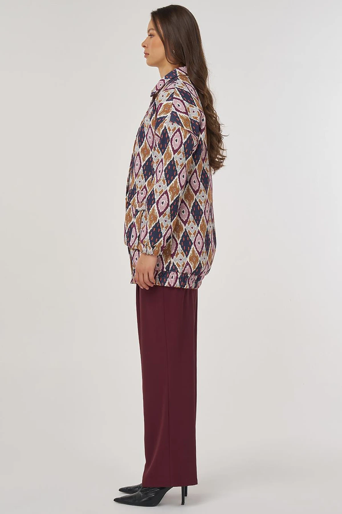 Geometric Pattern Bomber Jacket – Navy Blue 