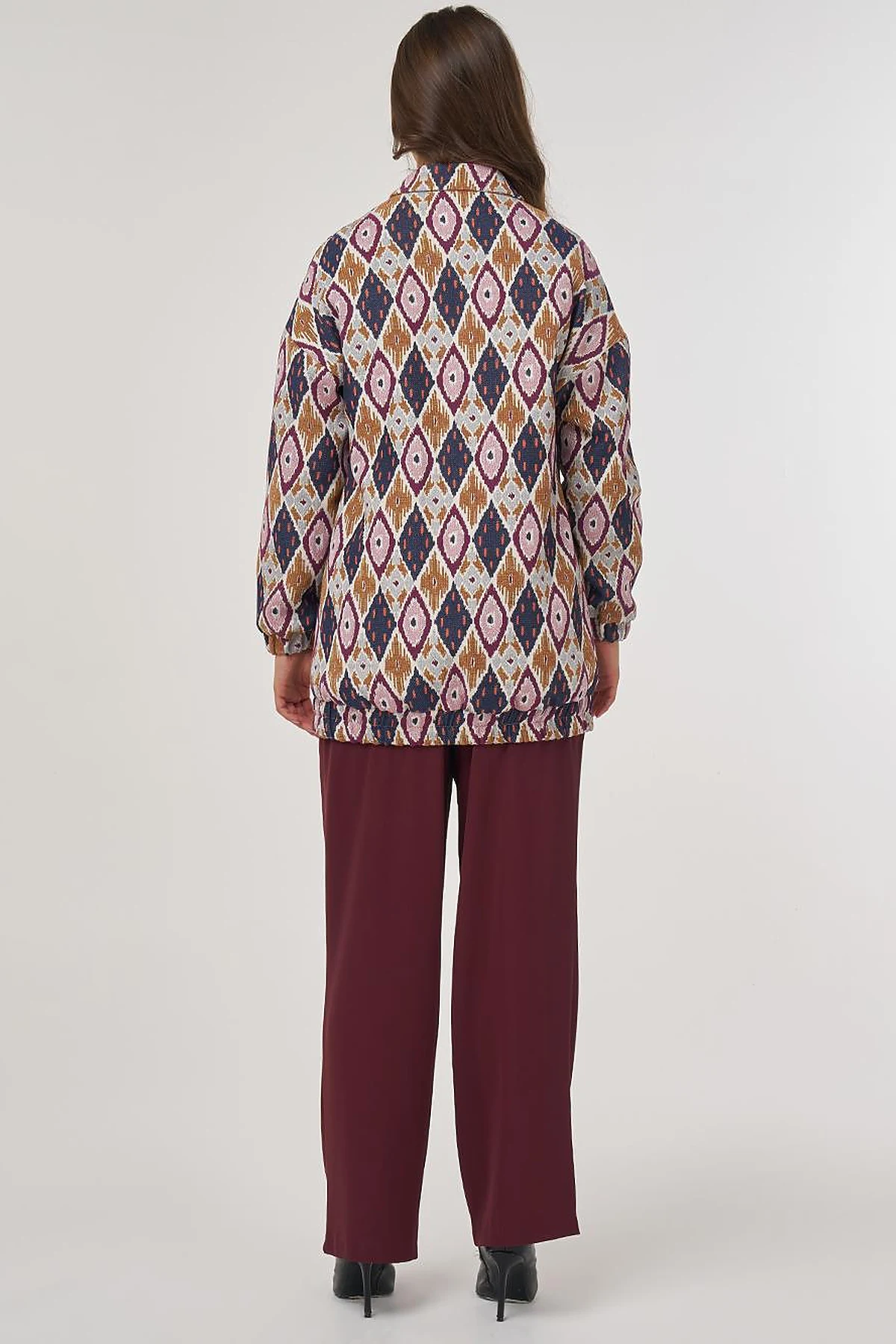 Geometric Pattern Bomber Jacket – Navy Blue 