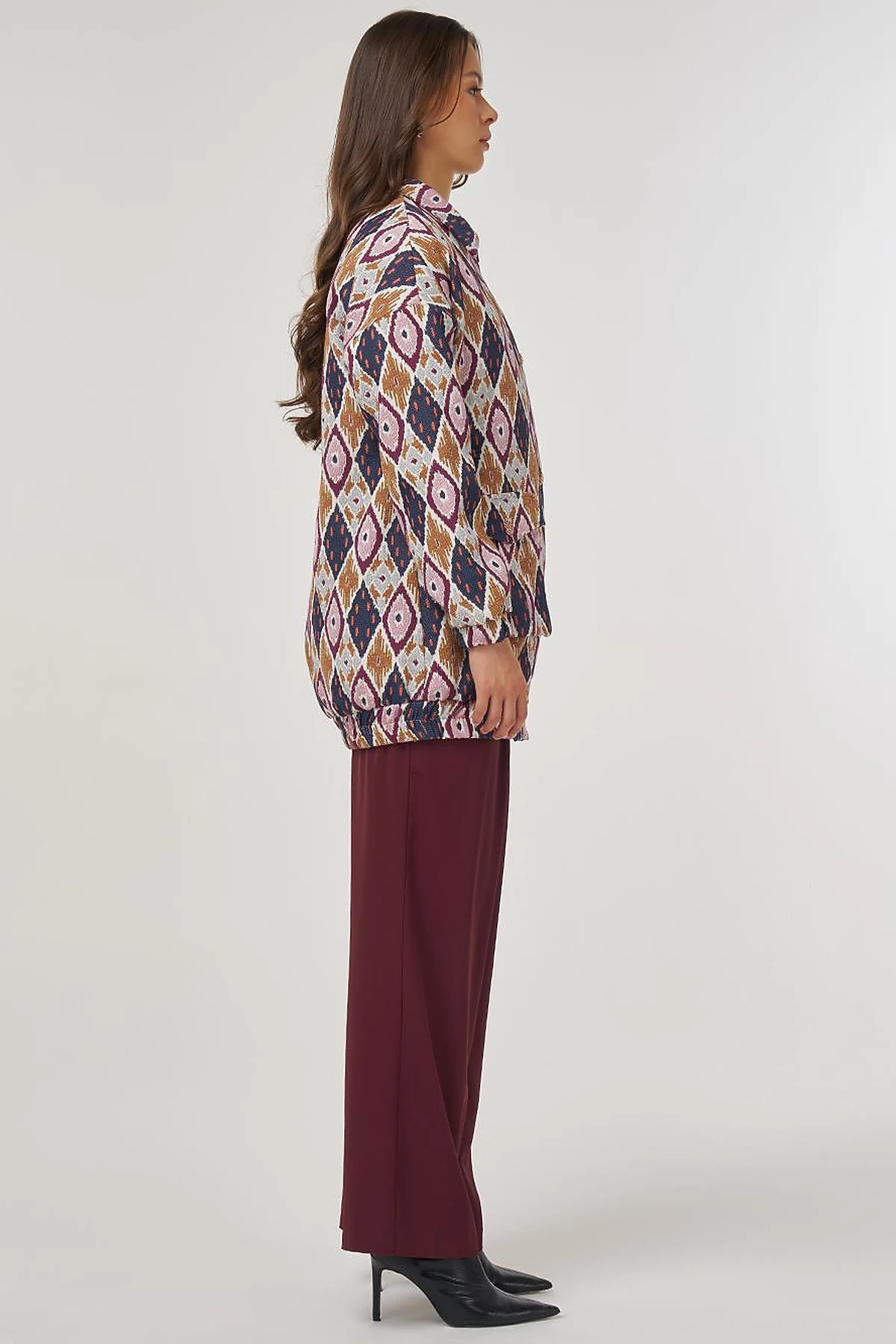 Geometric Pattern Bomber Jacket – Navy Blue 