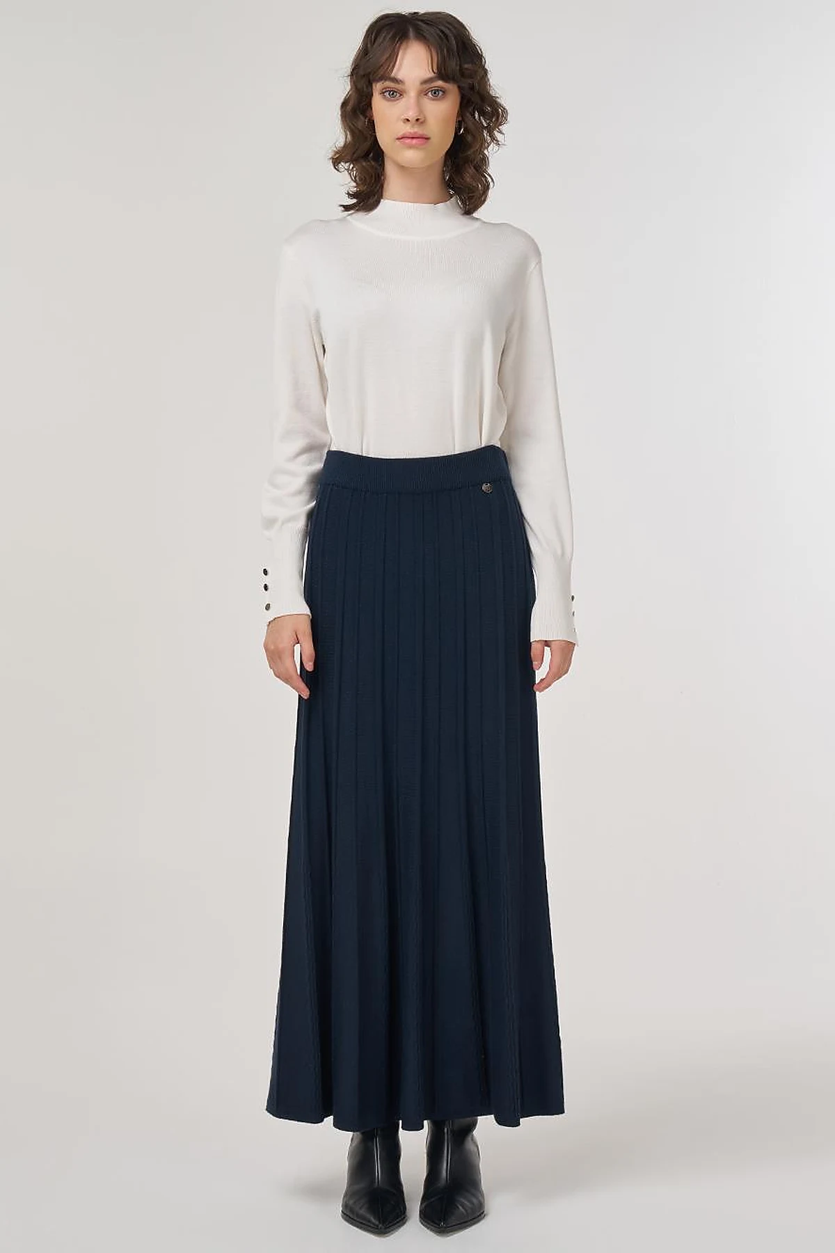 High Waist Viscose Knit Skirt Dark Navy 