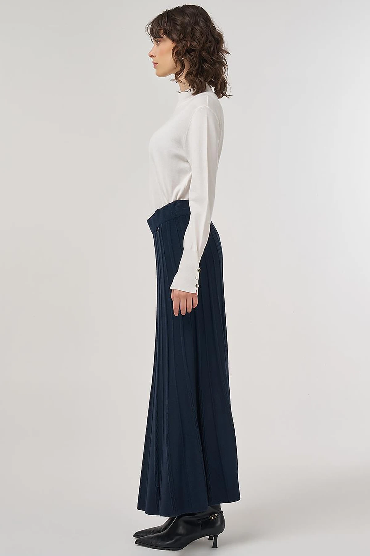 High Waist Viscose Knit Skirt Dark Navy 