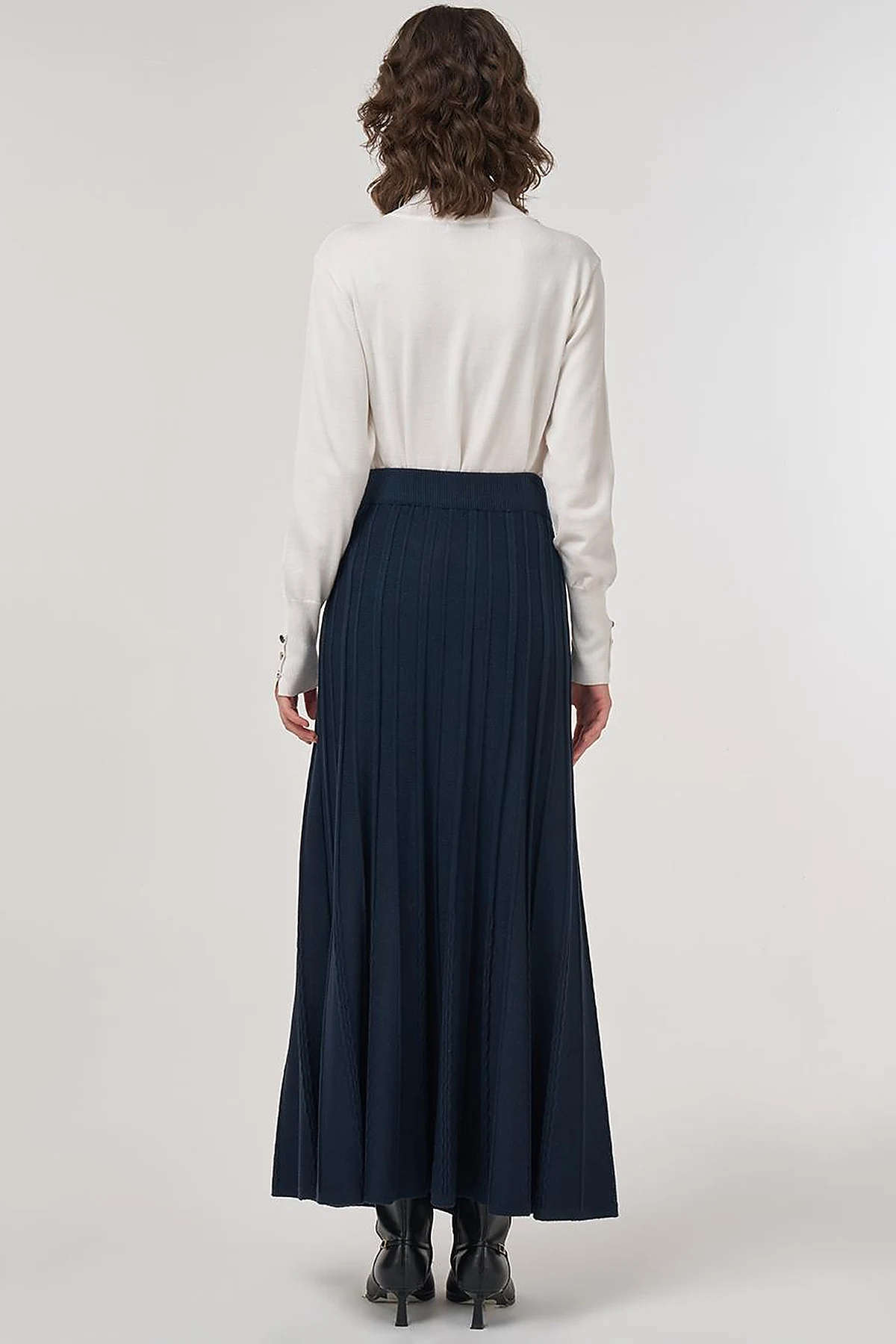 High Waist Viscose Knit Skirt Dark Navy 