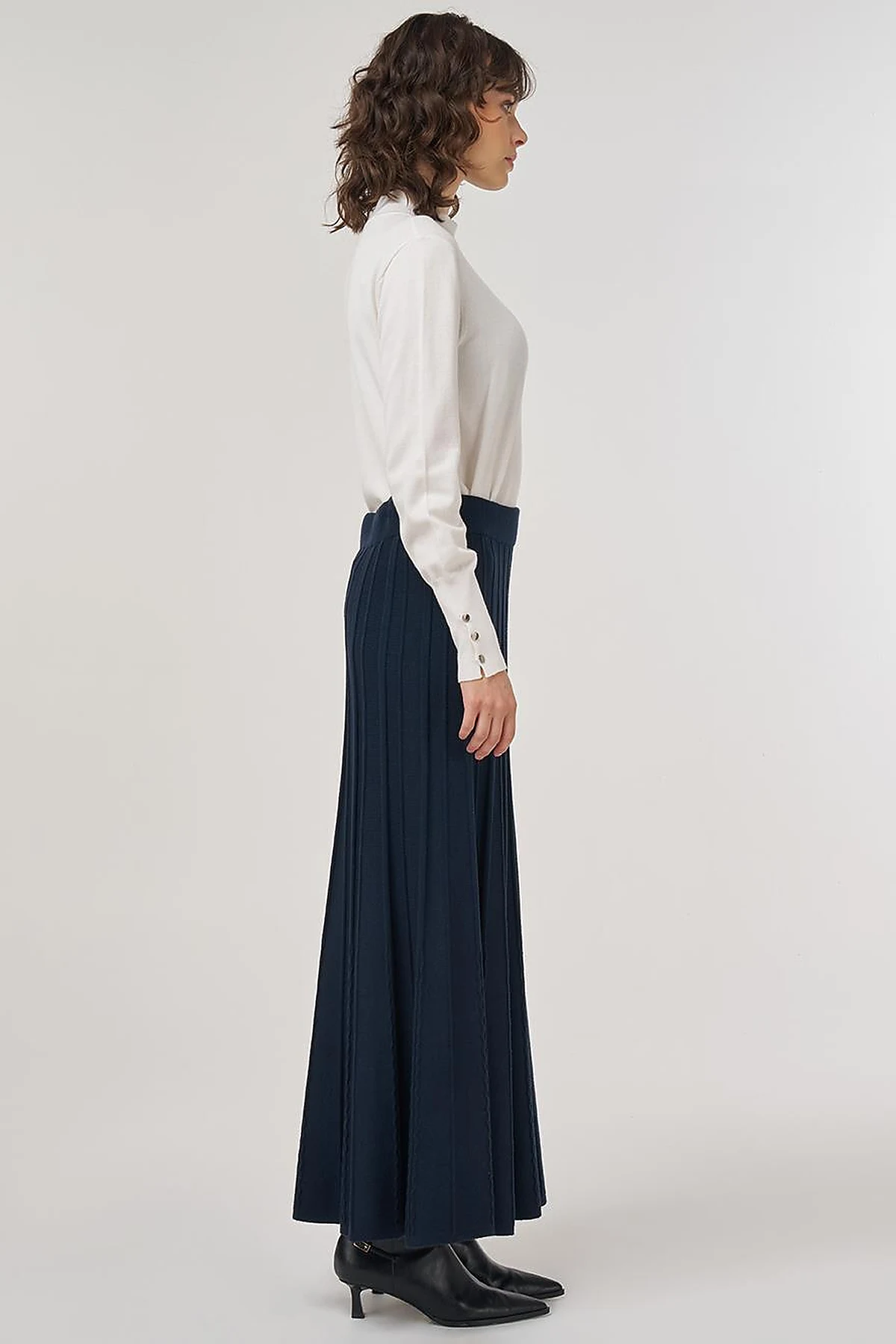 High Waist Viscose Knit Skirt Dark Navy 