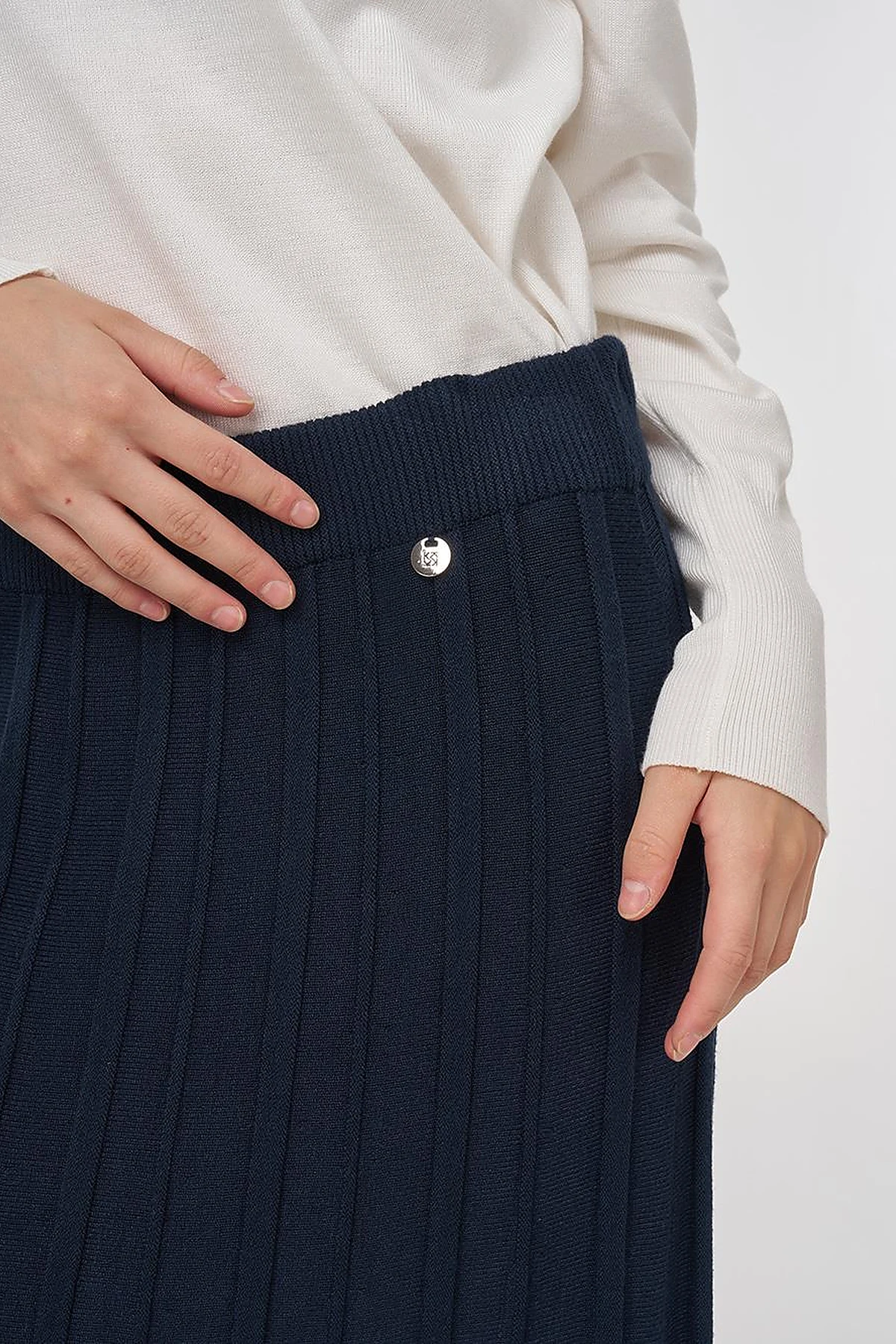 High Waist Viscose Knit Skirt Dark Navy 