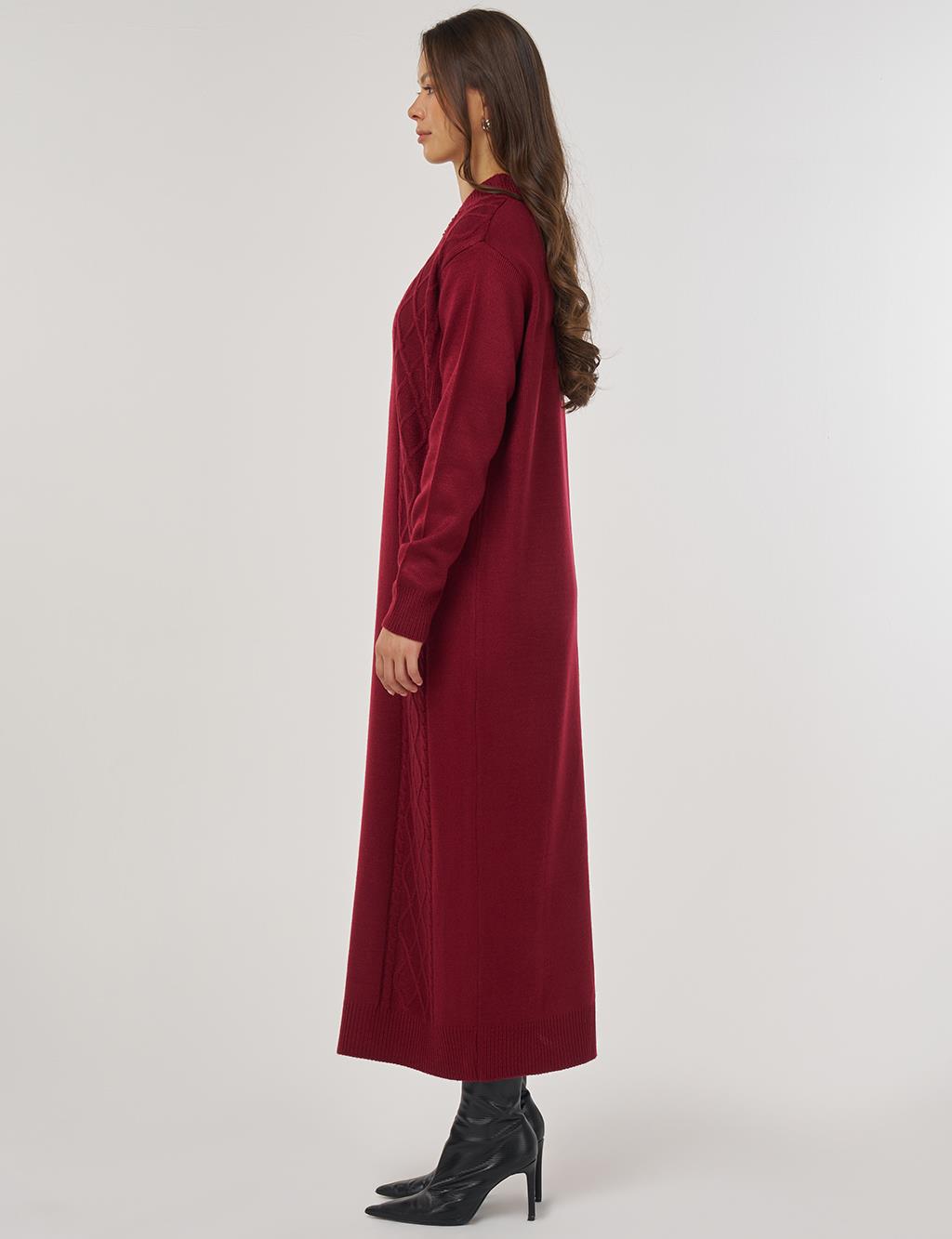 Knitted Pattern Knit Dress – Burgundy