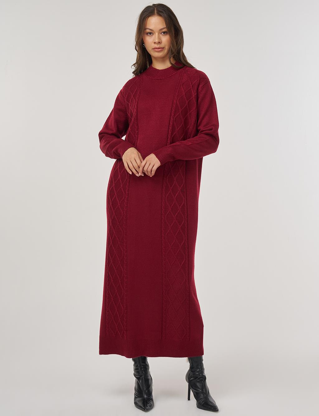Knitted Pattern Knit Dress – Burgundy