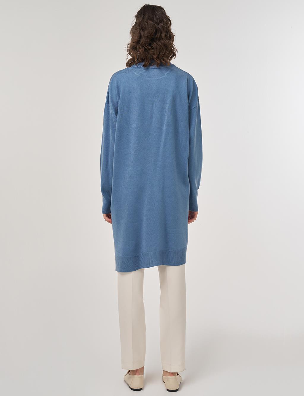 Draped Collar Knit Tunic – Crown Blue