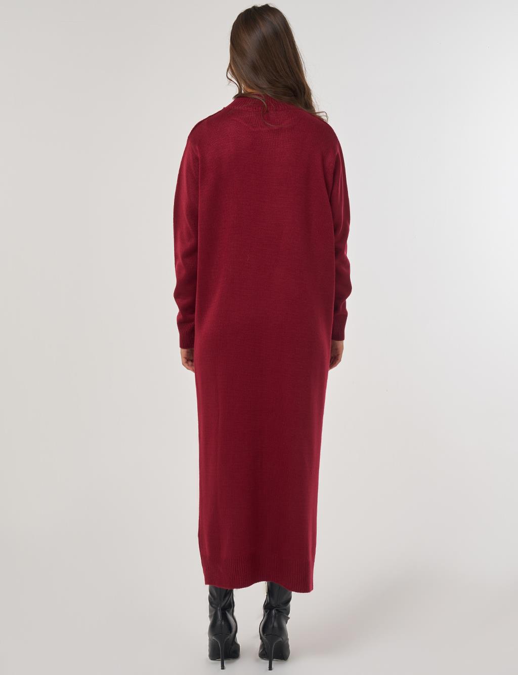 Knitted Pattern Knit Dress – Burgundy