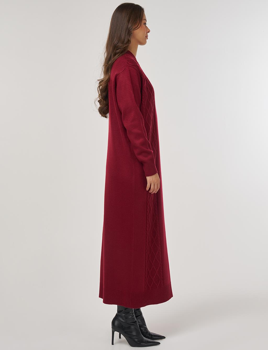 Knitted Pattern Knit Dress – Burgundy