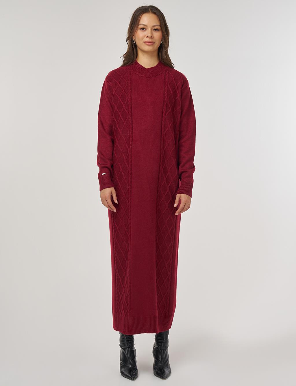 Knitted Pattern Knit Dress – Burgundy
