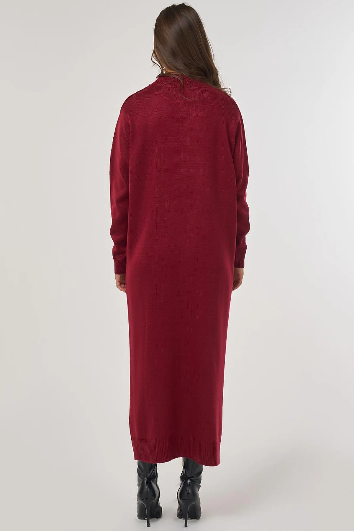 Knitted Pattern Knit Dress – Burgundy