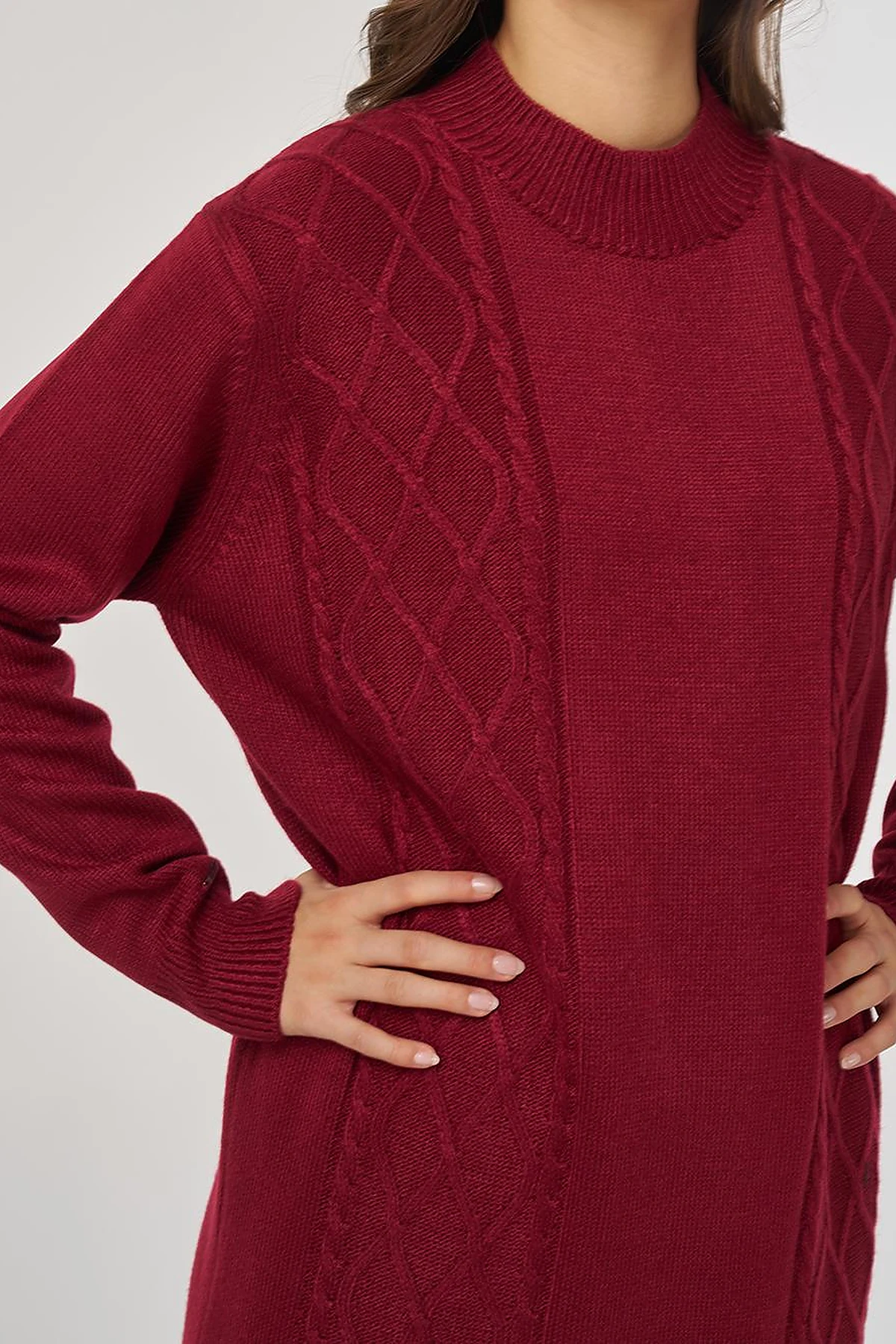 Knitted Pattern Knit Dress – Burgundy