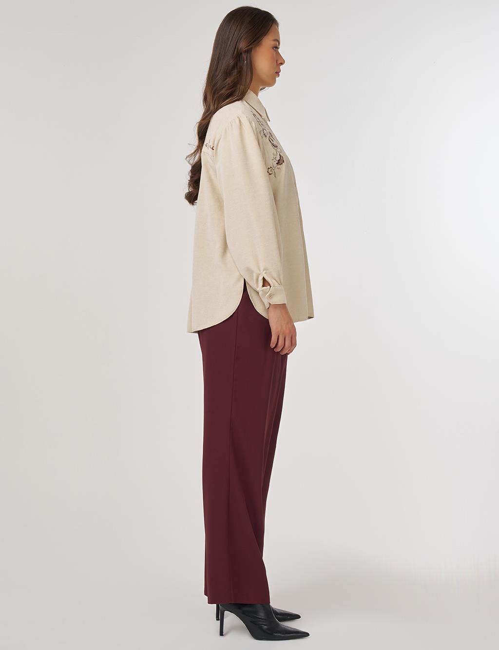 Embroidered Velvet Blouse – Cream