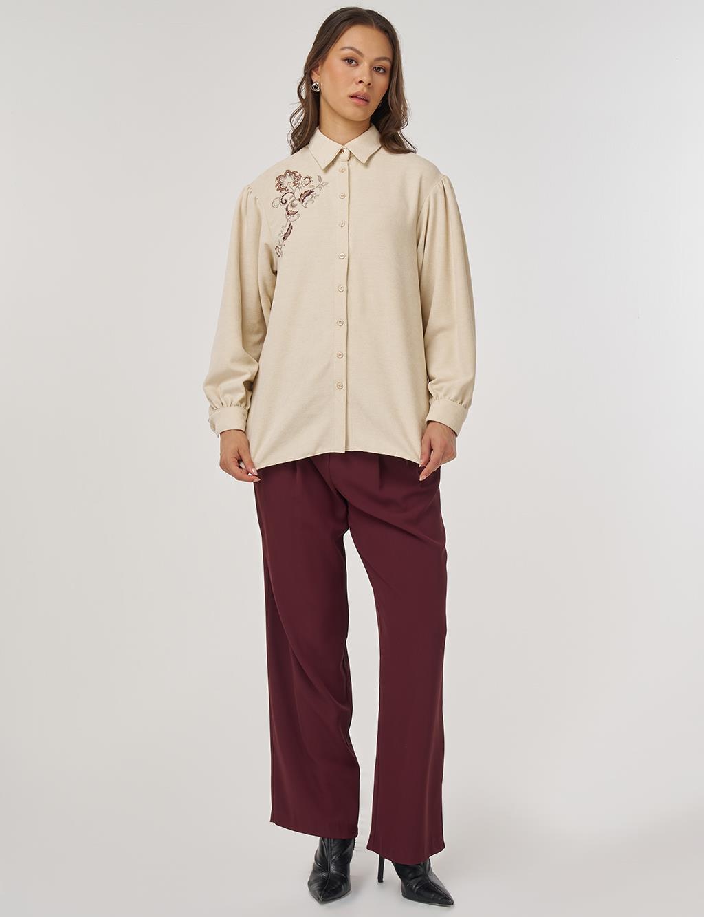 Embroidered Velvet Blouse – Cream