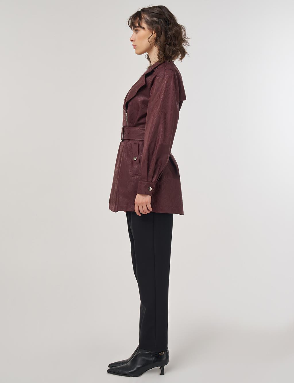 Snake Print Buckle Detail Jacket Dark Burgundy 