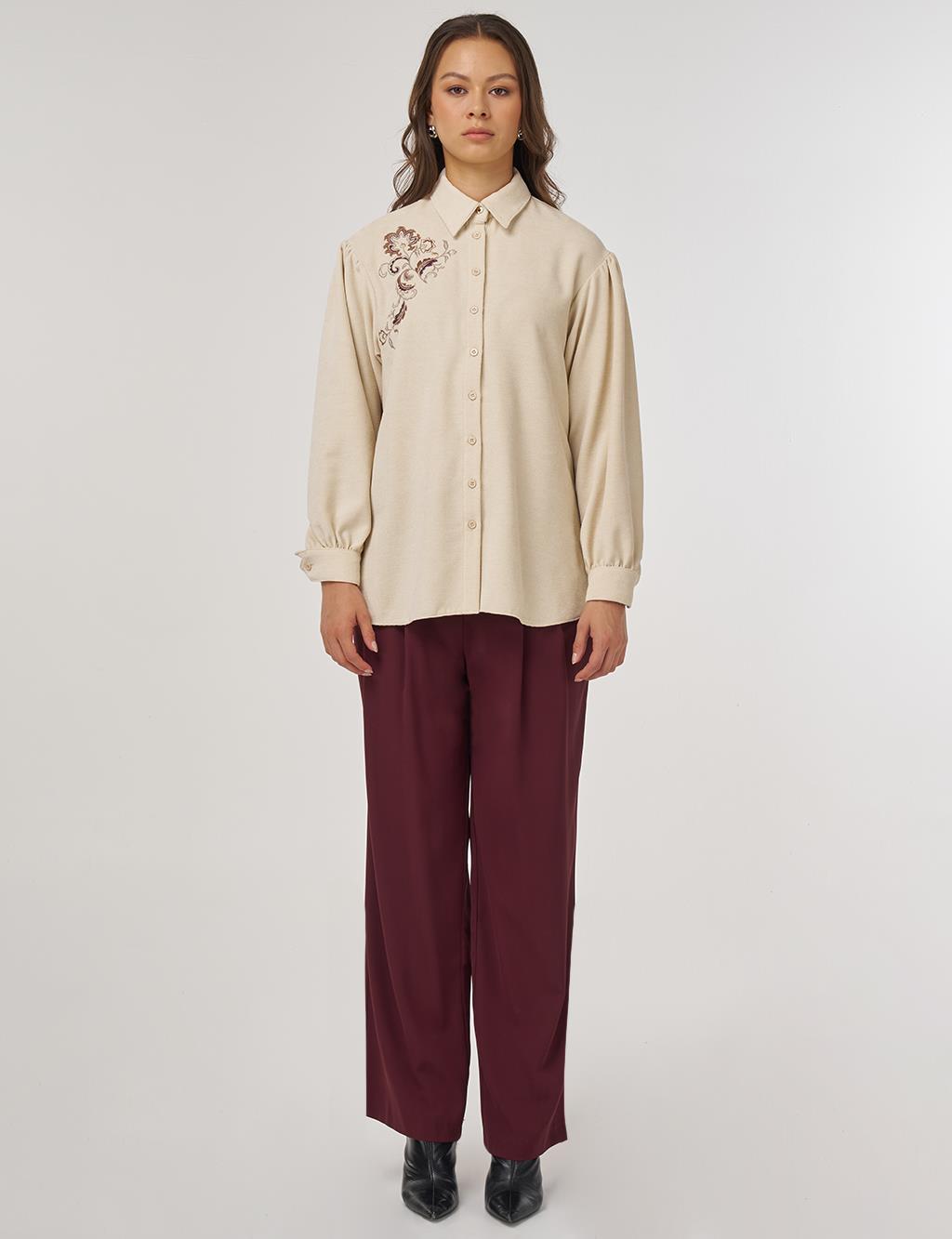 Embroidered Velvet Blouse – Cream