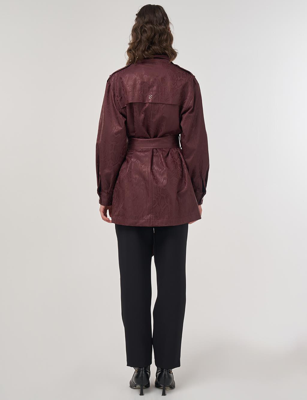 Snake Print Buckle Detail Jacket Dark Burgundy 