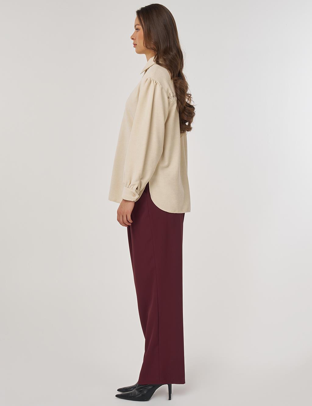 Embroidered Velvet Blouse – Cream