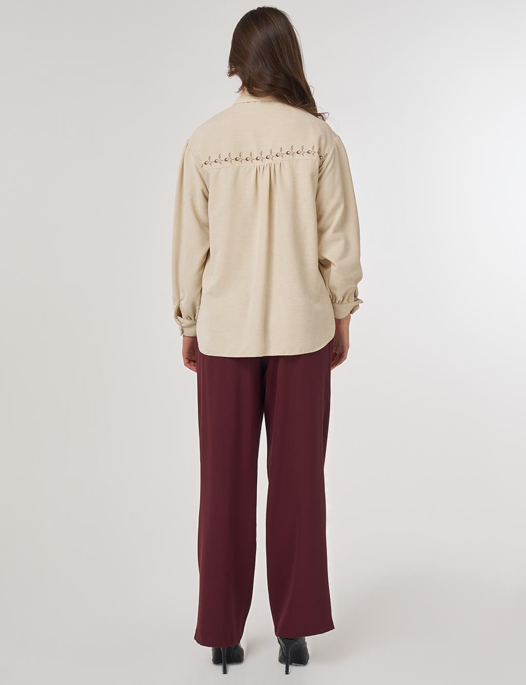 Embroidered Velvet Blouse – Cream