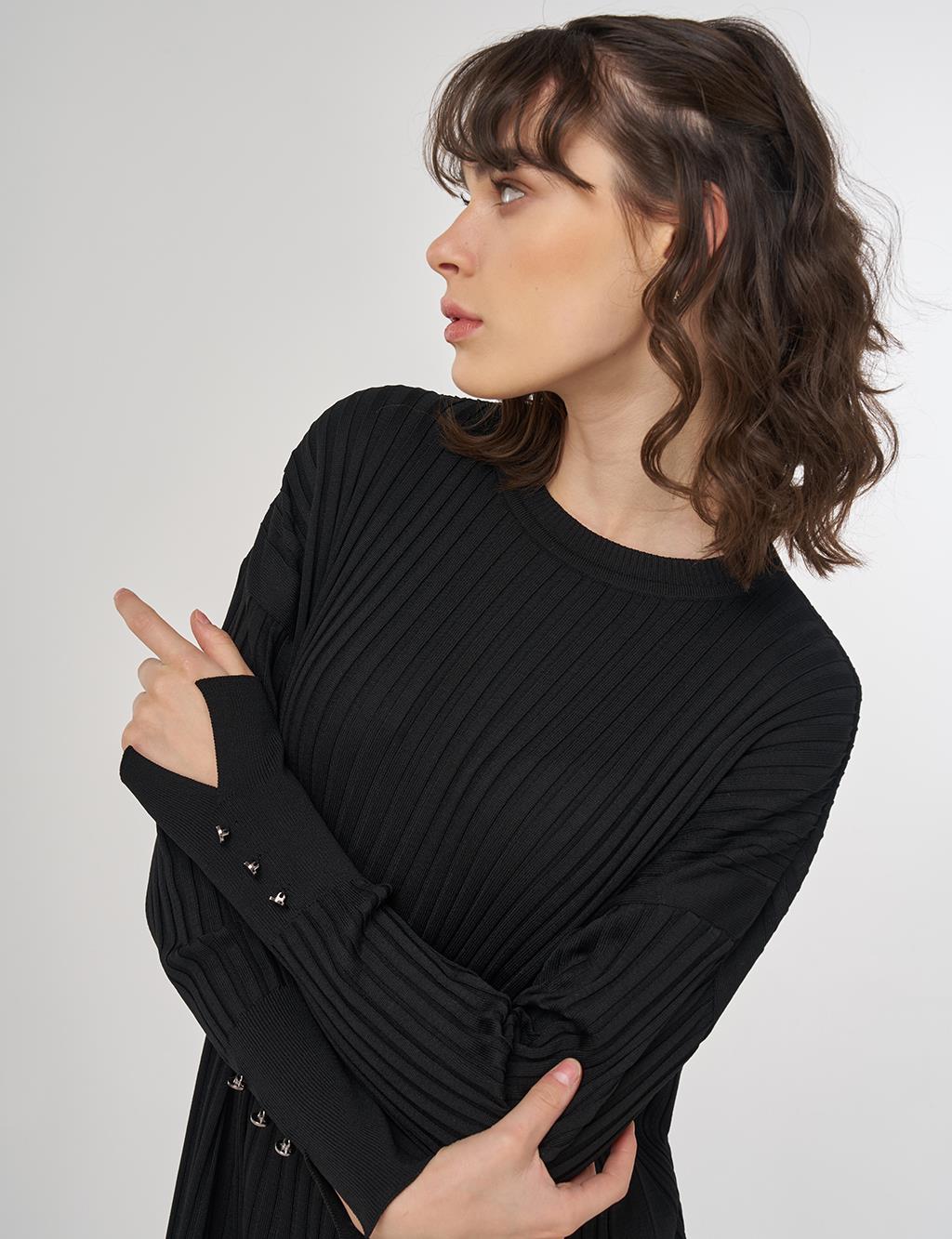 Ribbed Crew Neck Knit Maxi Dress Black 