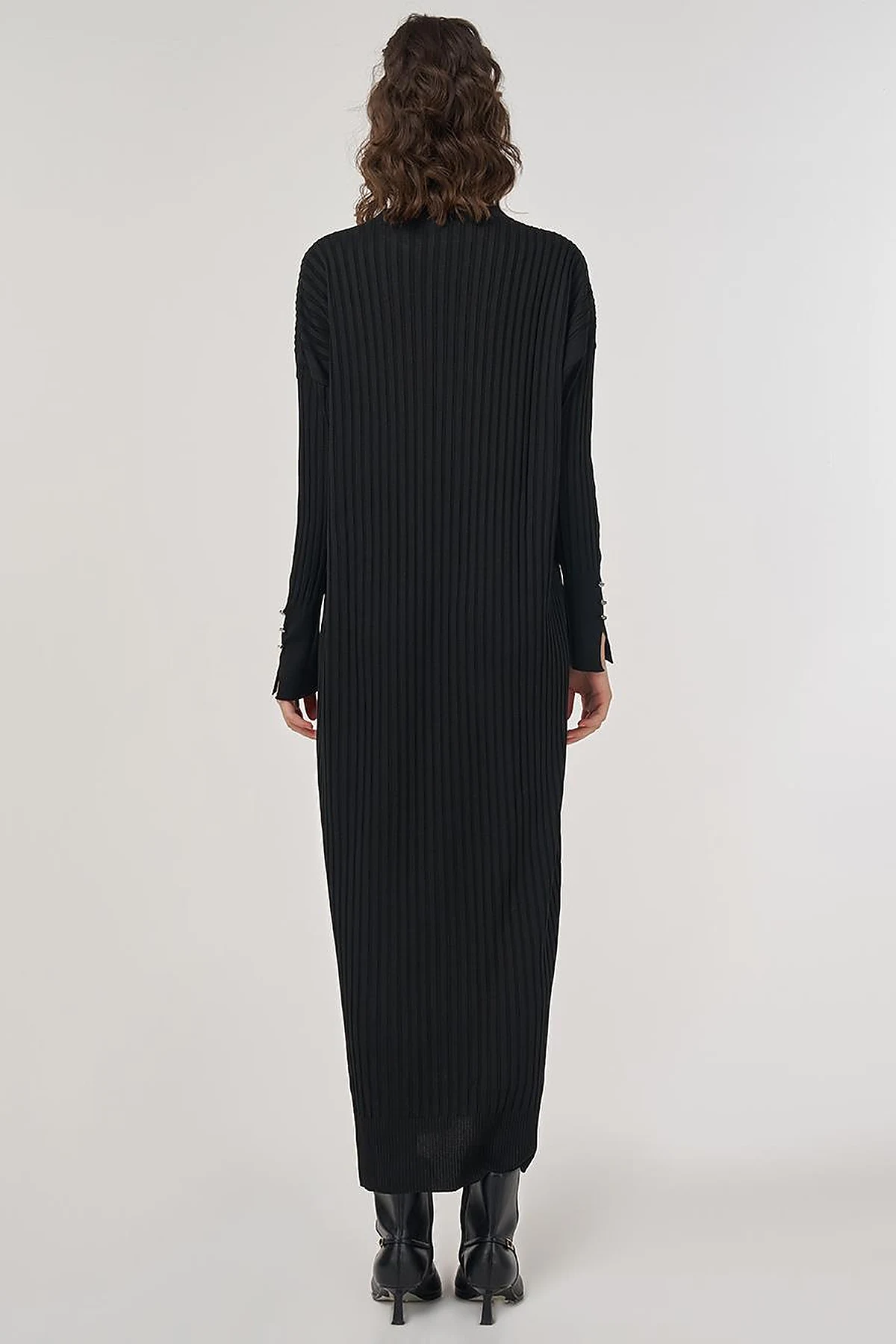 Ribbed Crew Neck Knit Maxi Dress Black 