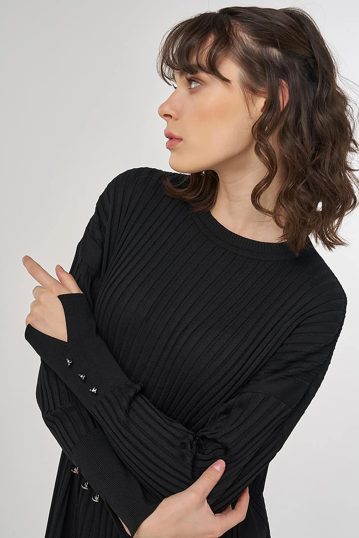 Ribbed Crew Neck Knit Maxi Dress Black 