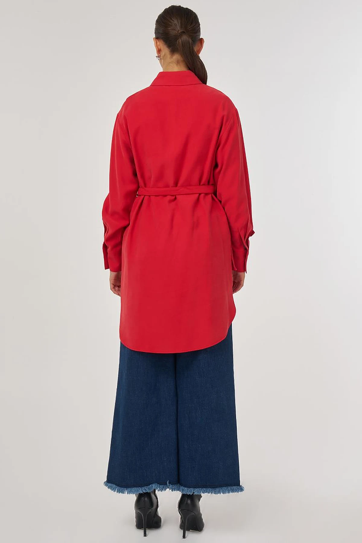Belt-Detail Rayon Tunic – Red