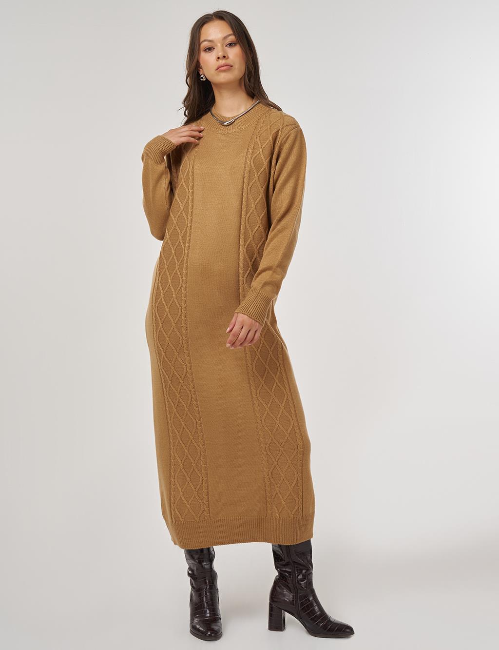 Knitted Pattern Knit Dress – Fawn