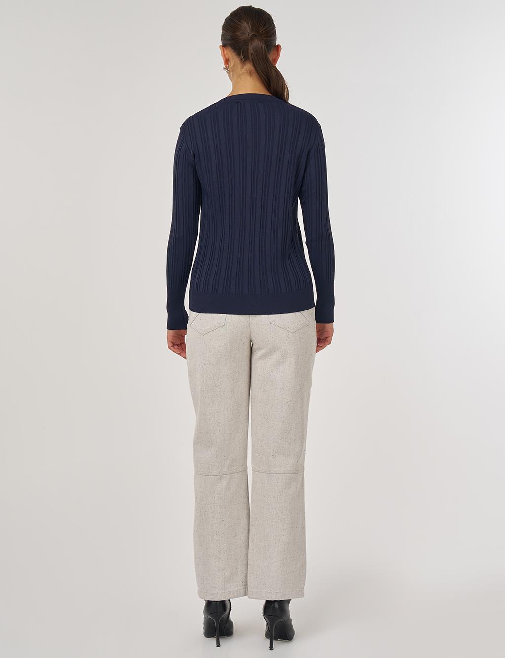 Aksesuar Düğmeli Triko Kazak Lacivert