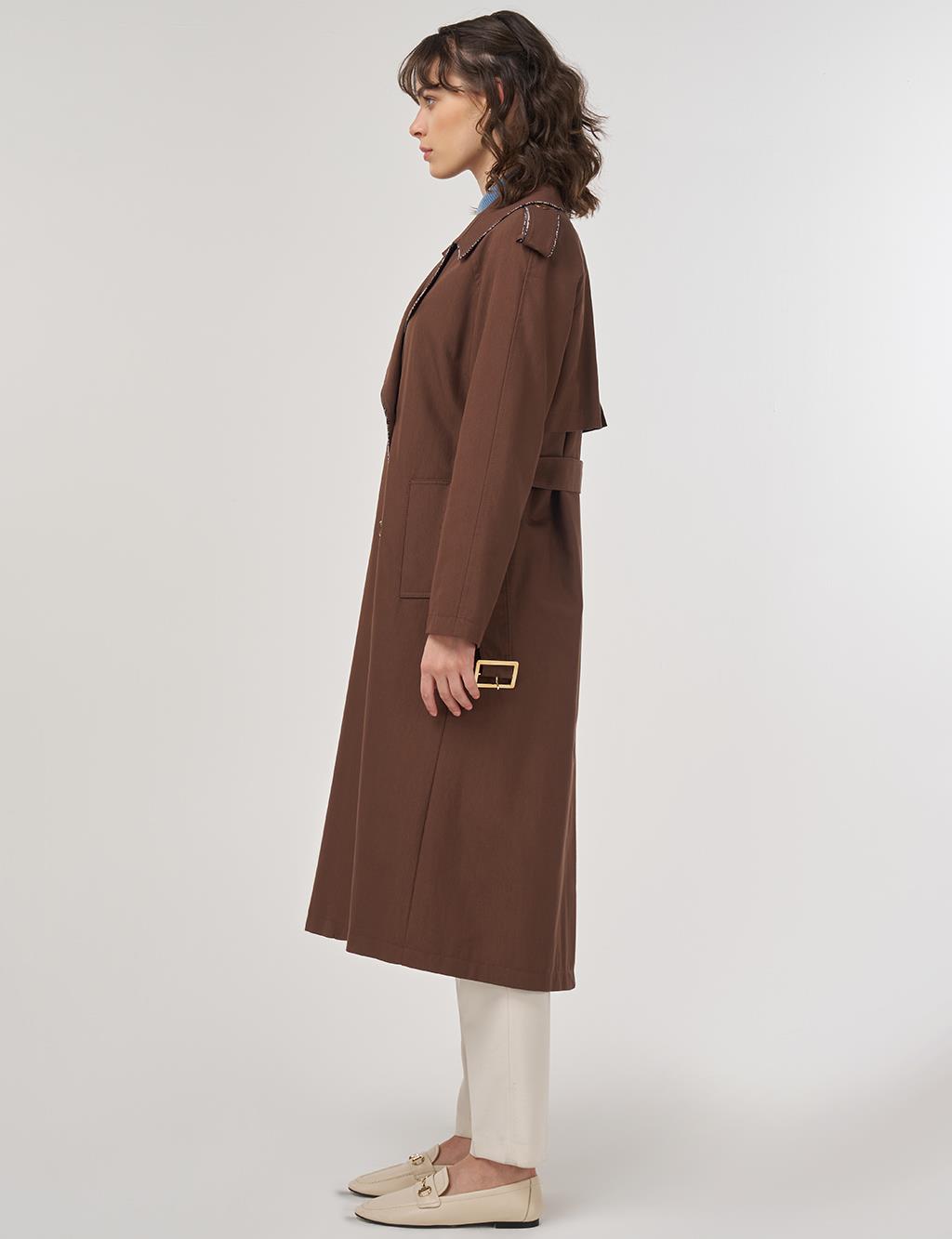 Piping-Detail Trench Coat – Cocoa