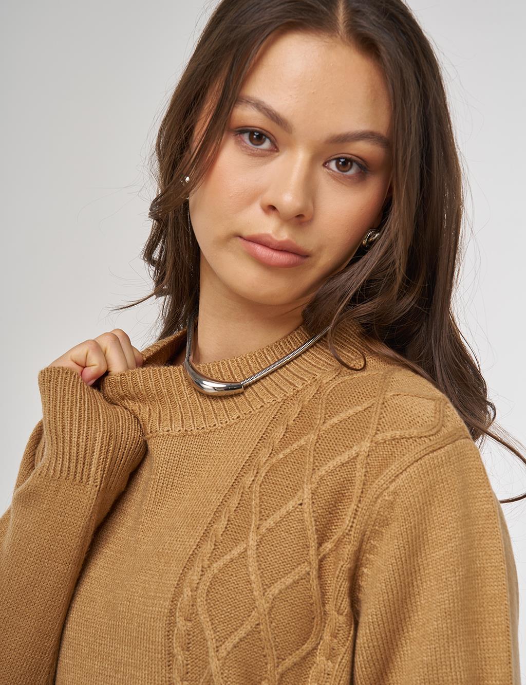 Knitted Pattern Knit Dress – Fawn