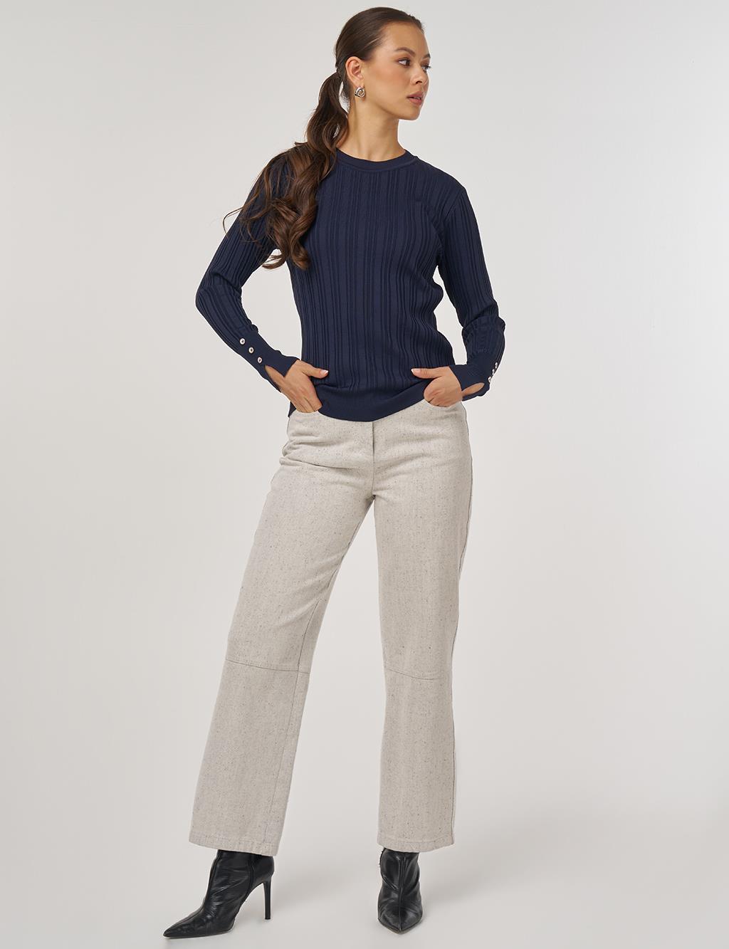 Aksesuar Düğmeli Triko Kazak Lacivert