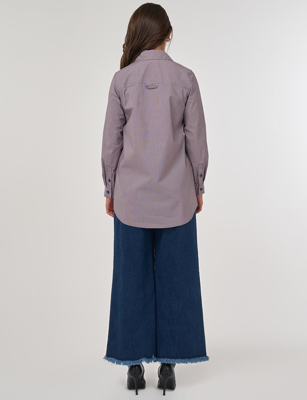 Stitch-Detail Cotton Tunic – Navy Blue 