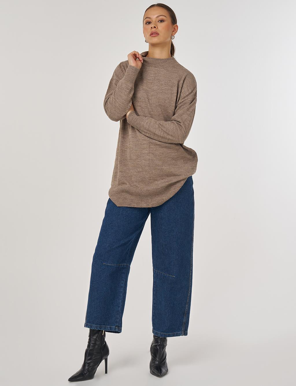 Dikiş Detaylı Triko Tunik Bej 