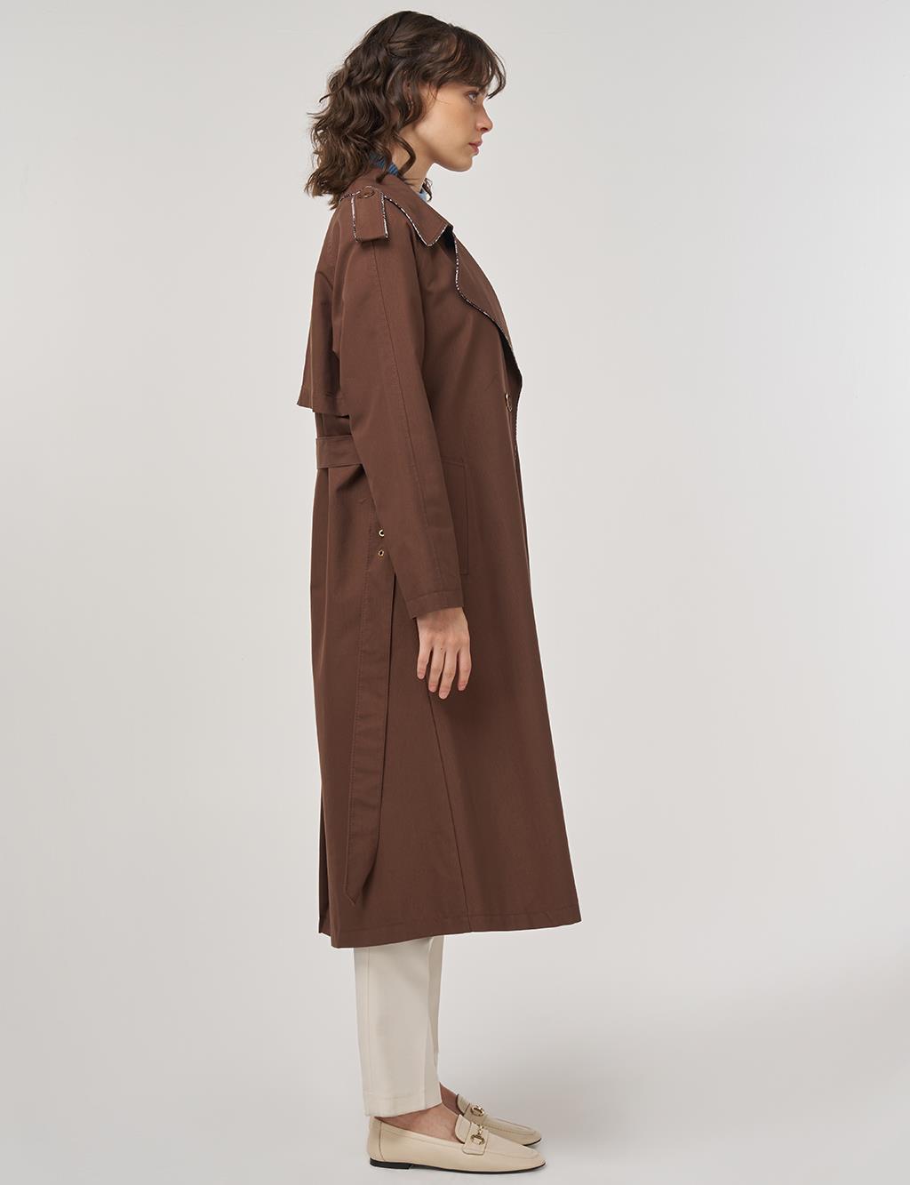 Piping-Detail Trench Coat – Cocoa