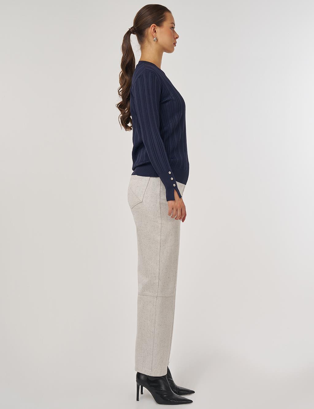 Aksesuar Düğmeli Triko Kazak Lacivert