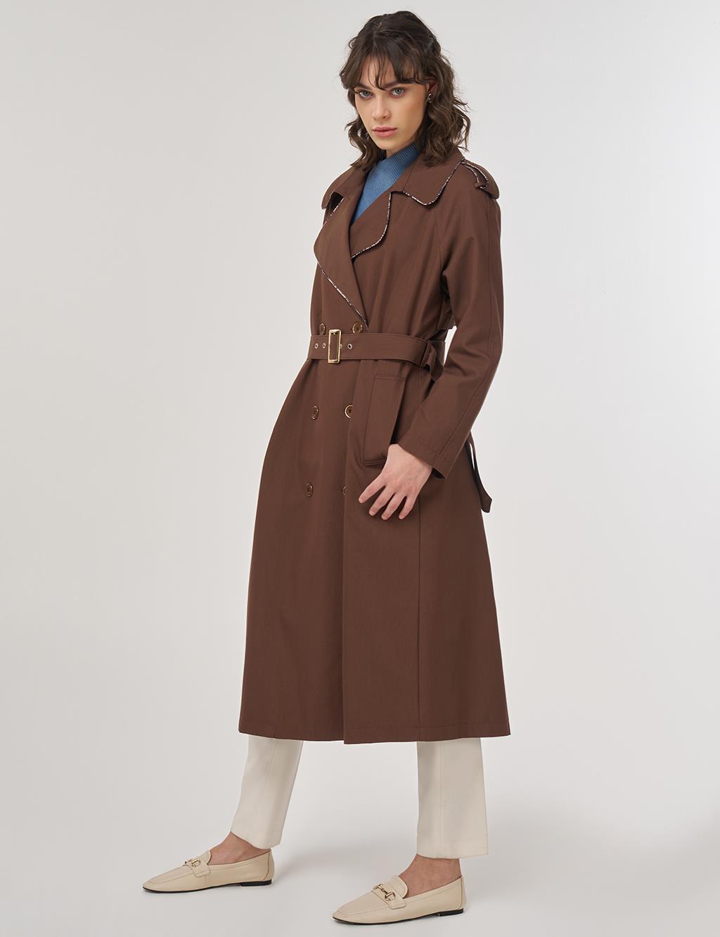 Piping-Detail Trench Coat – Cocoa
