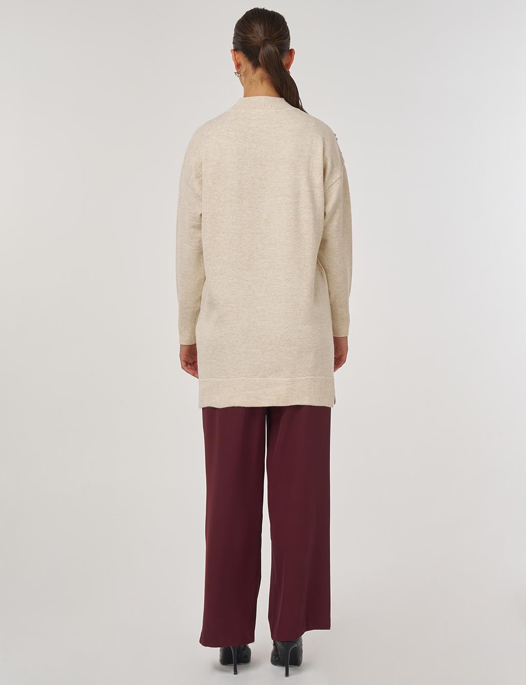 Floral Appliqué Knit Tunic – Cream 