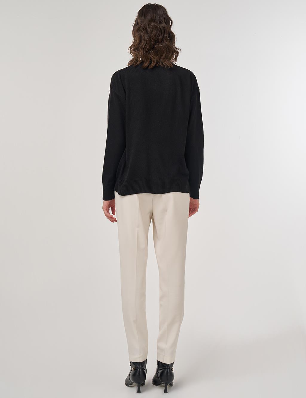 Düğme Detaylı Triko Hırka Siyah 