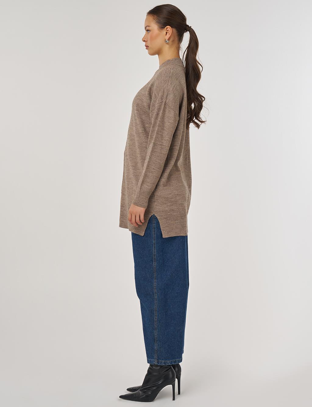 Dikiş Detaylı Triko Tunik Bej 