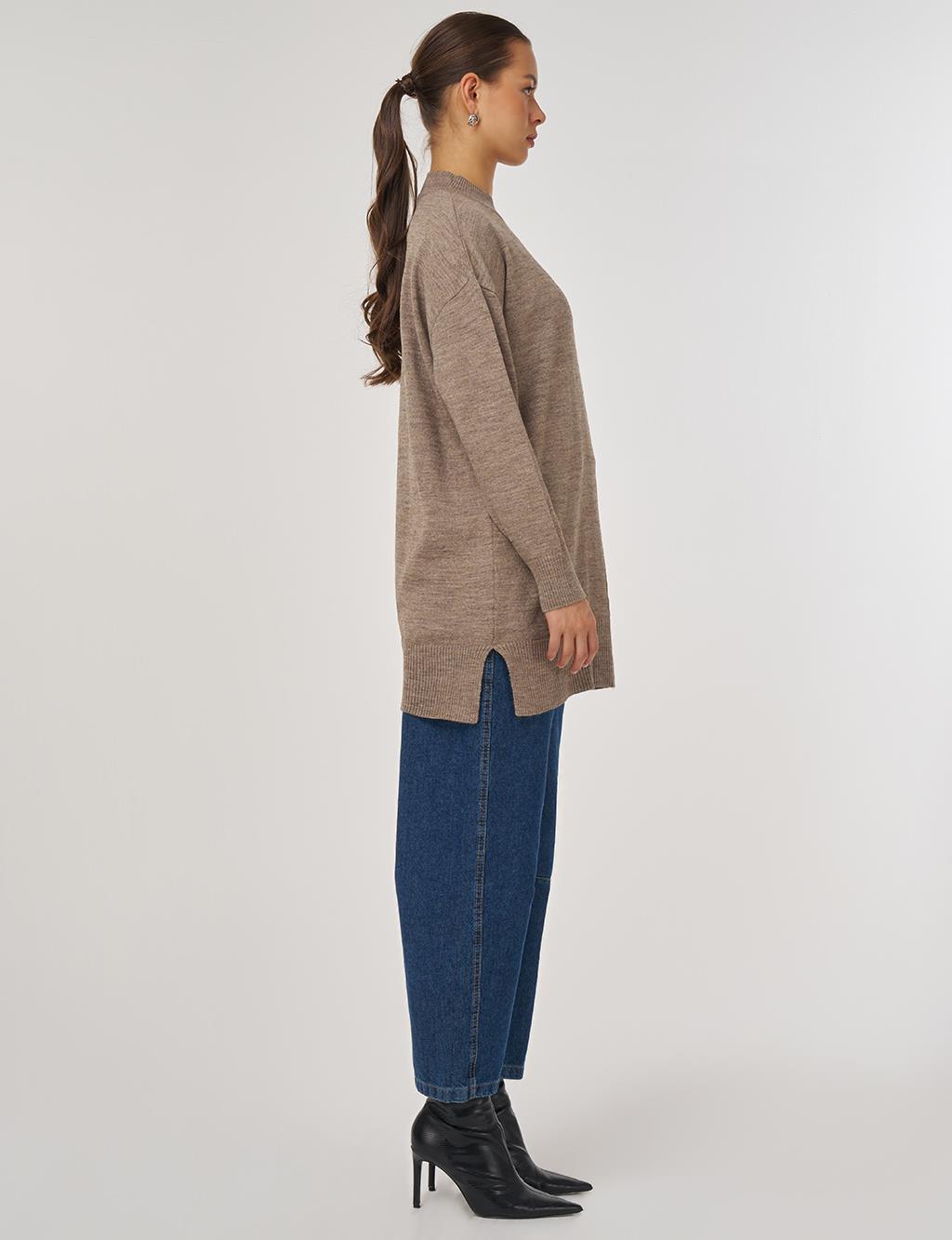 Dikiş Detaylı Triko Tunik Bej 